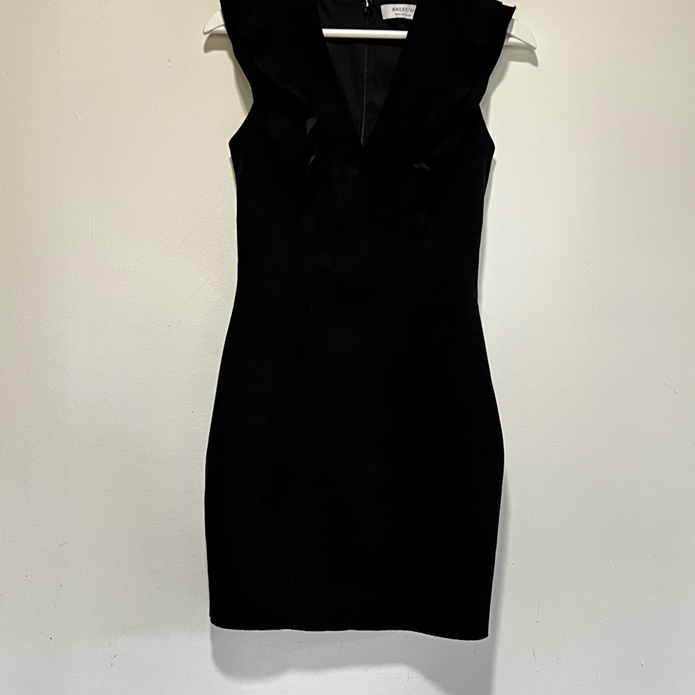 Bailey from Anthropologie Faux Suede Black Ruffle Short Dress